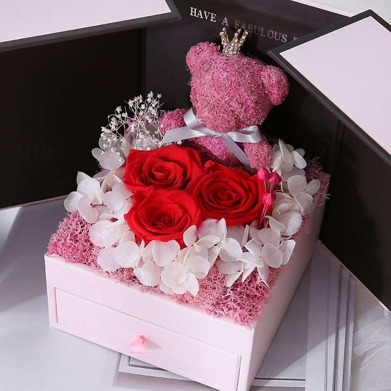 Gifts for Women,Preserved Real Red Rose Moss Bear Gifts with Necklace,Romantic Valentine's Day Eternal Gifts with Gift Box,Rose Flowers Jewelry Box for Mom,Women 2026 - $54.99 –P3
