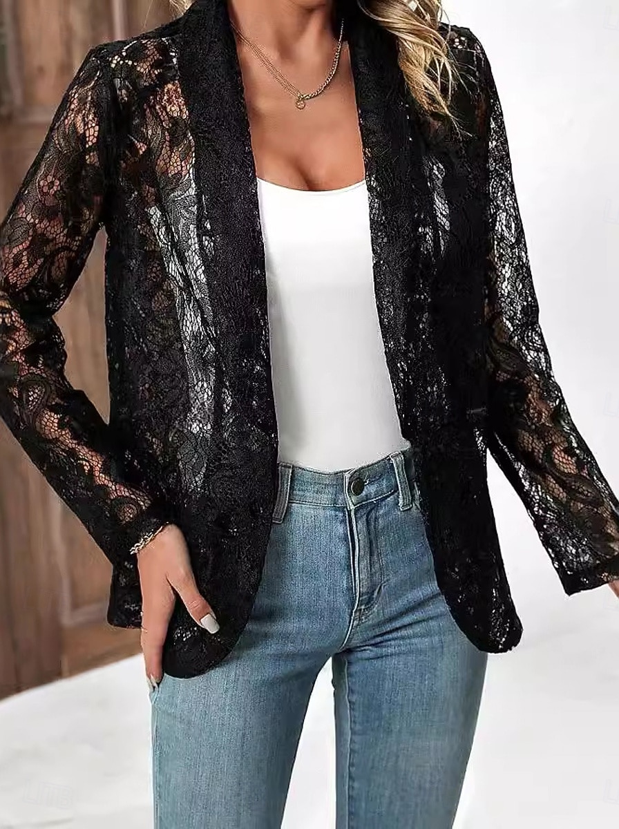 Γυναικεία Μπουφάν πουκάμισο Casual Jacket Δαντελένιο σακάκι Ελαφρύ Δαντέλα Ανοικτό Μπροστά Κομψό Κεντήματα Causal Σαββατοκύριακο Ανοικτό Μπροστά Κανονικό Στρογγυλεμένο πέτο Κανονικό Μακρυμάνικο 2026 - $9.49 –P4