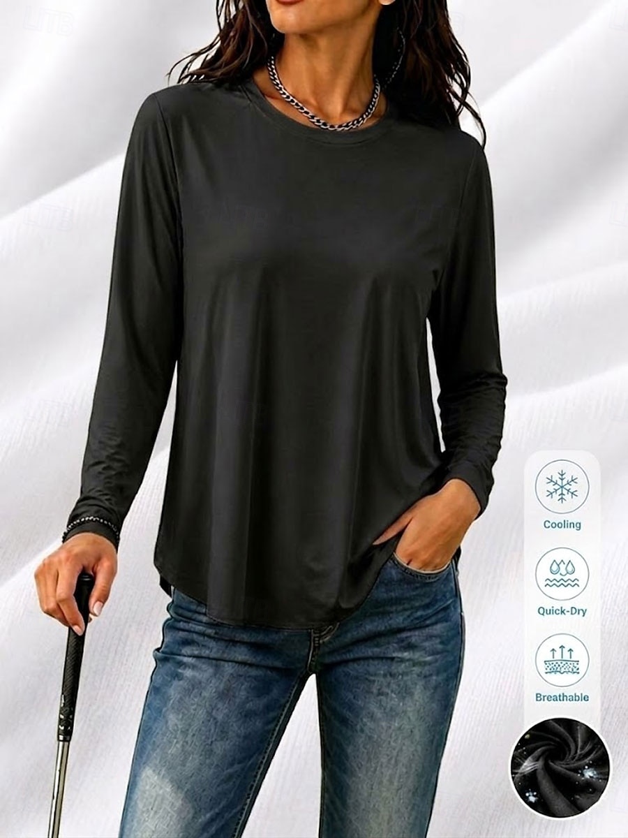 Femmes Evacuation de l'humidité Séchage rapide T-shirt Sensation de fraîcheur Élégant Classique manche longue Col ras du cou Hauts Réguliers Occasionnel Quotidien Salle de sport Noir Blanche Rose de 2026 ? $21.99 –P6