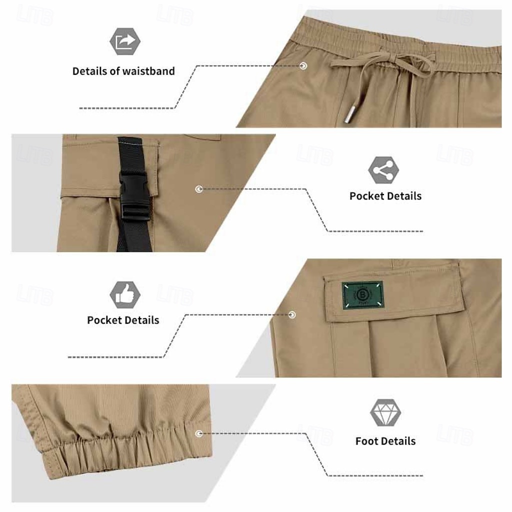 Per uomo Pantaloni Cargo Joggers Pantaloni Coulisse Elastico in vita Multi-tasche Tinta unica Antivento Comodità Quotidiano All'aperto Ferie Streetwear Elegante Cachi Nero Inelastico del 2026 a $29.99 –P5
