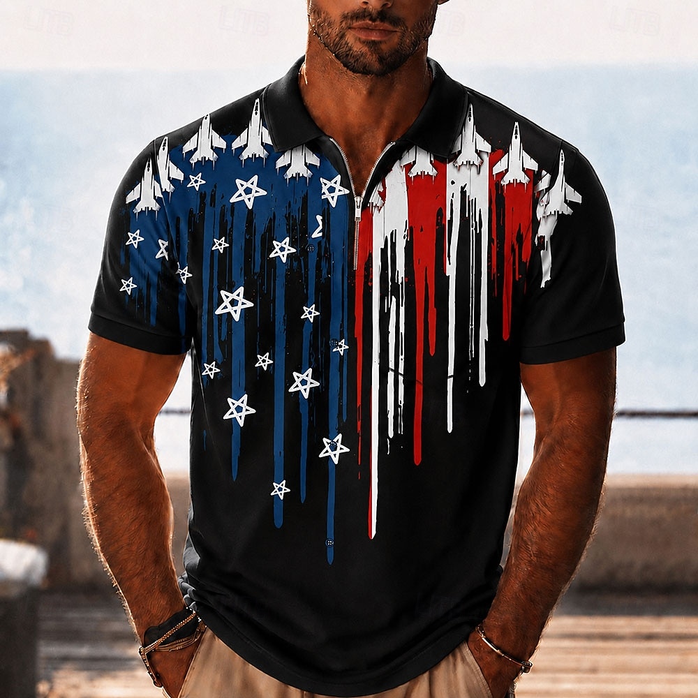 Heren 250ste Jubileum Patriottisch Amerikaanse Vlag 1776 2026 Kwartrits Polo Shirt Korte Mouwen Kraag Golf Casual Zomer Top 2026 - $22.99 –P1