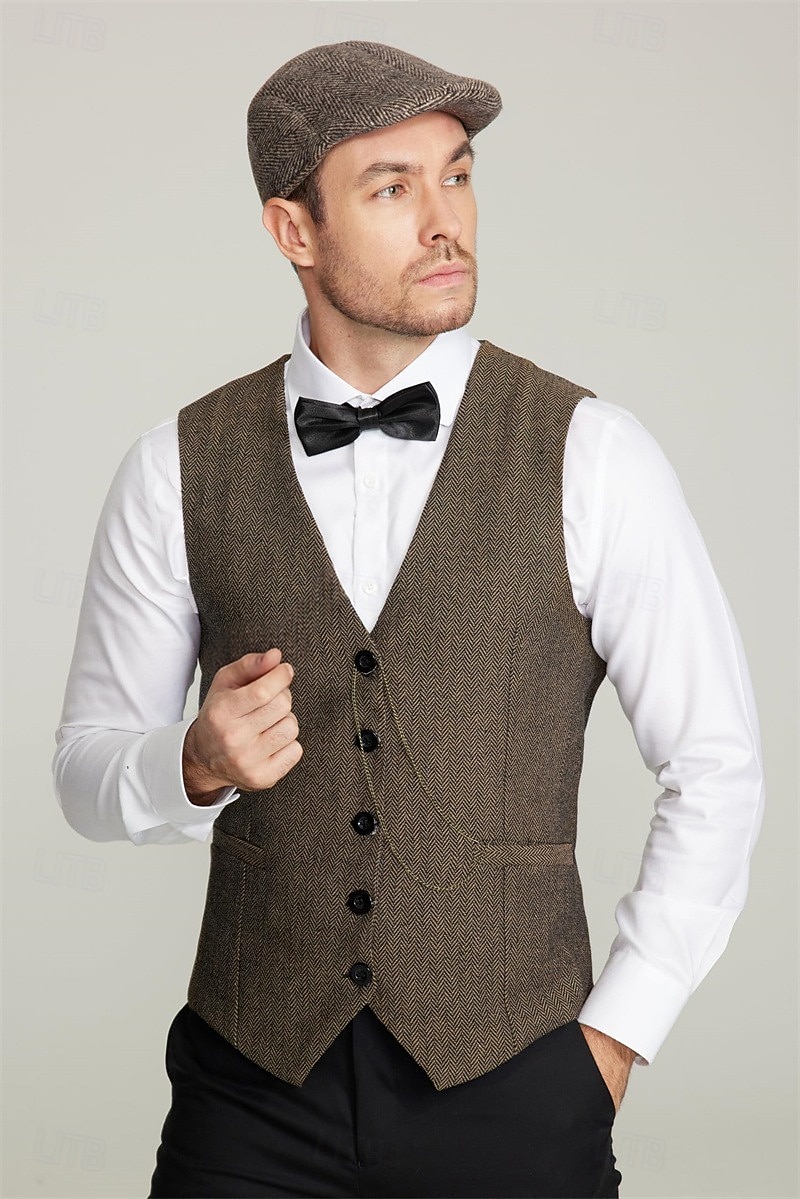 Roaring 20s 1920s Retro Vintage Outfits Waistcoat Accesories Set Gentleman Gangster Fancy Dress Men's Halloween Carnival New Year Carnival Party / Evening Masquerade Adults' Cravat Vest Hat 2026 - $41.99 –P7