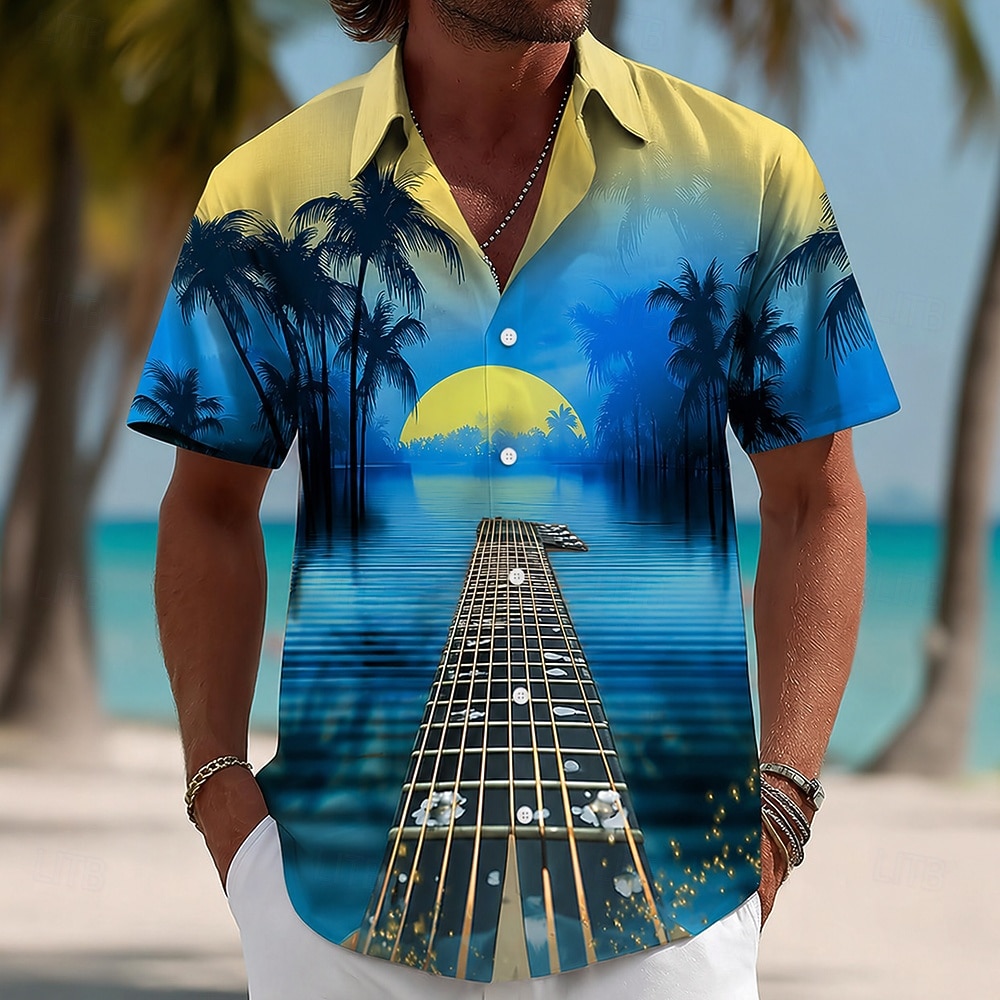 Men's Guitar Musical Instrument Coconut Palm Shirt Summer Shirt Tropical Shirts Short Sleeve Hawaiian Vintage Retro Music Festival Beach Vacation Wear Summer Spring Turndown 3D Print Button Up Shirts 2026 - $25.99 –P4