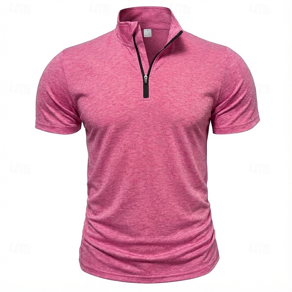 Men's Polo Shirts Zip Polo Casual Daily Quarter Zip Short Sleeve Fashion Basic Plain Lightweight Quarter Zip Summer Spring Blue White Pink Dark Green Purple Orange Polo Shirts 2026 - $21.99 –P10