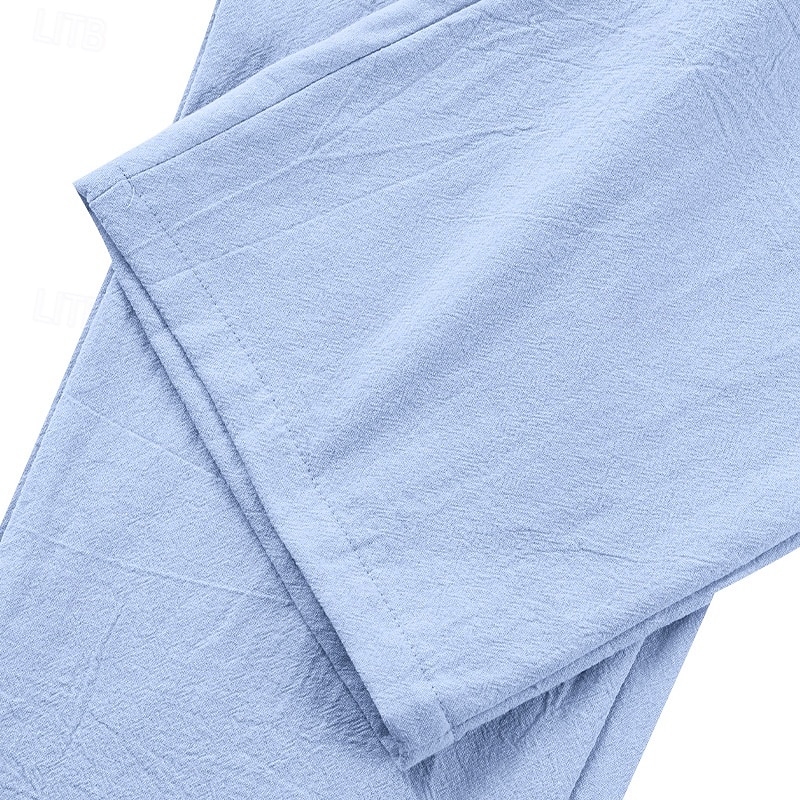 Per uomo Pantaloni di Lino Pantaloni Pantaloni casual Pantaloni Estivi Pieghettato Bottoni Semplice Comodità Traspirante Lunghezza intera Quotidiano Affari Ferie Moda Stile Classico Blu Cachi del 2026 a $28.99 –P5