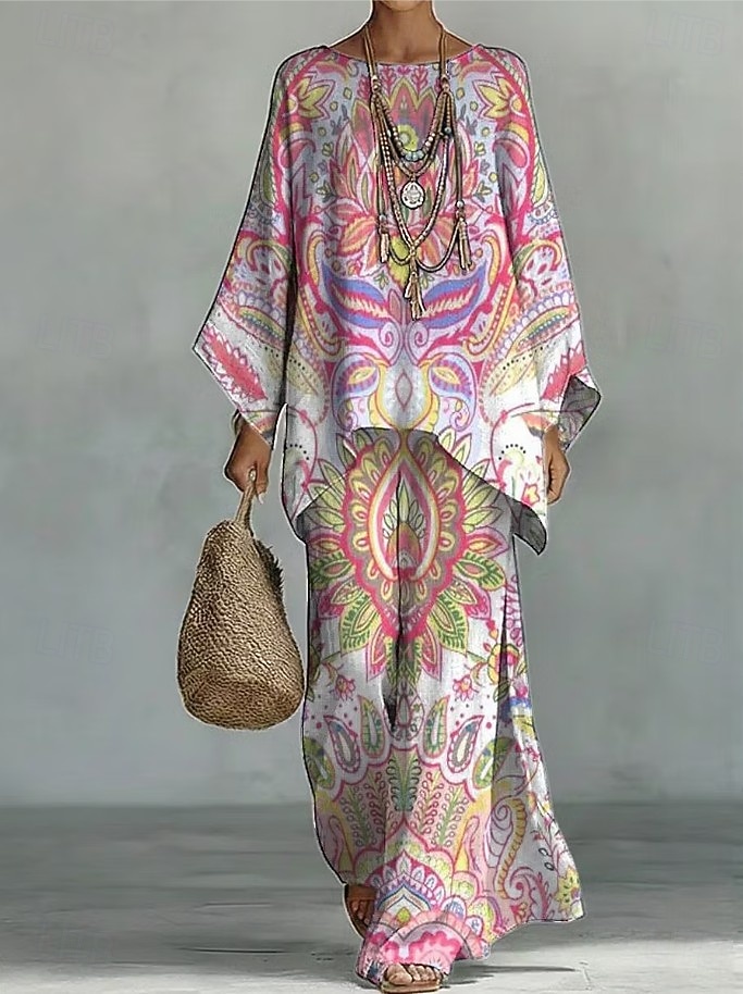 Damen Hosen-Sets Langarm Rundhals Grafik Paisley-Muster Druck Mode Streetwear Lässig Täglich Outdoor Rosa Sommer Lässiger Schnitt 2026 - $57.99 –P1