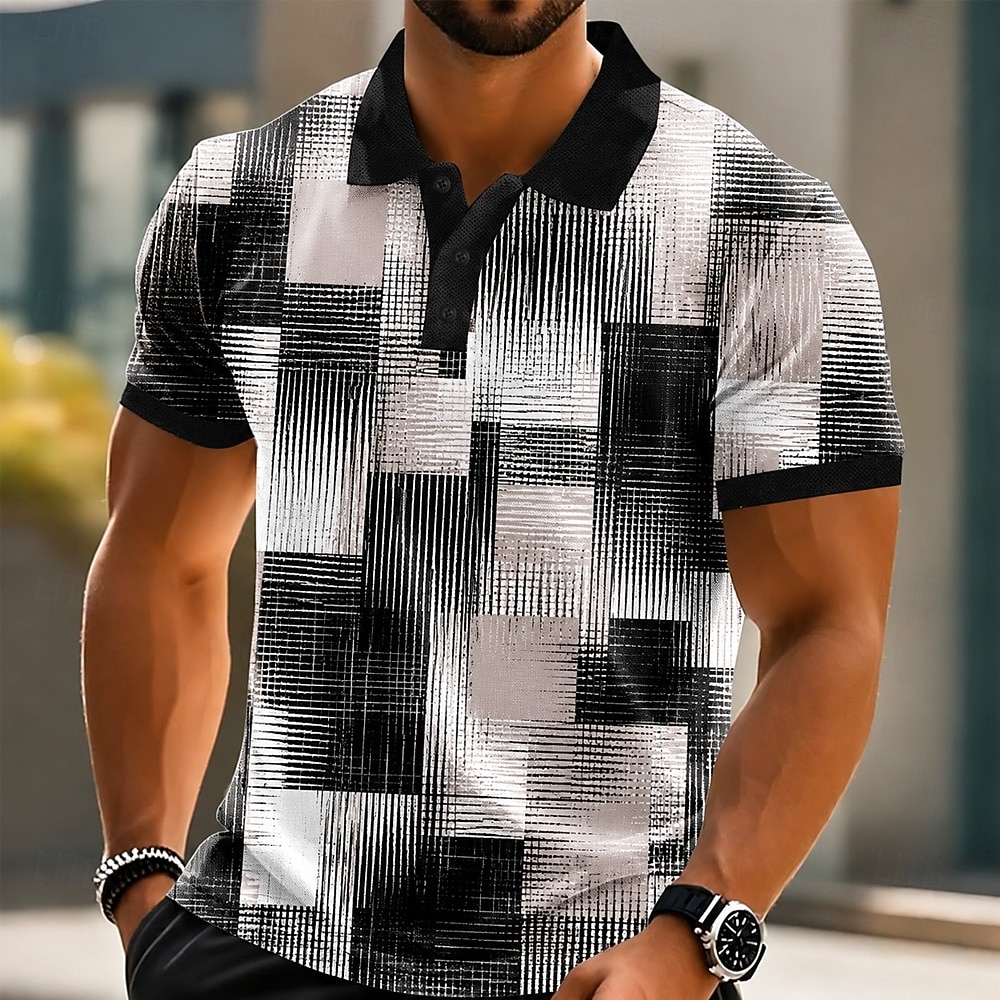 Per uomo Blocco di colori Geometrico Polo Manica Corta Magliette polo Camicie con Colletto Casual Athleisure Stampa 3D Bottoni Primavera & Estate Blu Nero Rosso del 2026 a $22.99 –P1