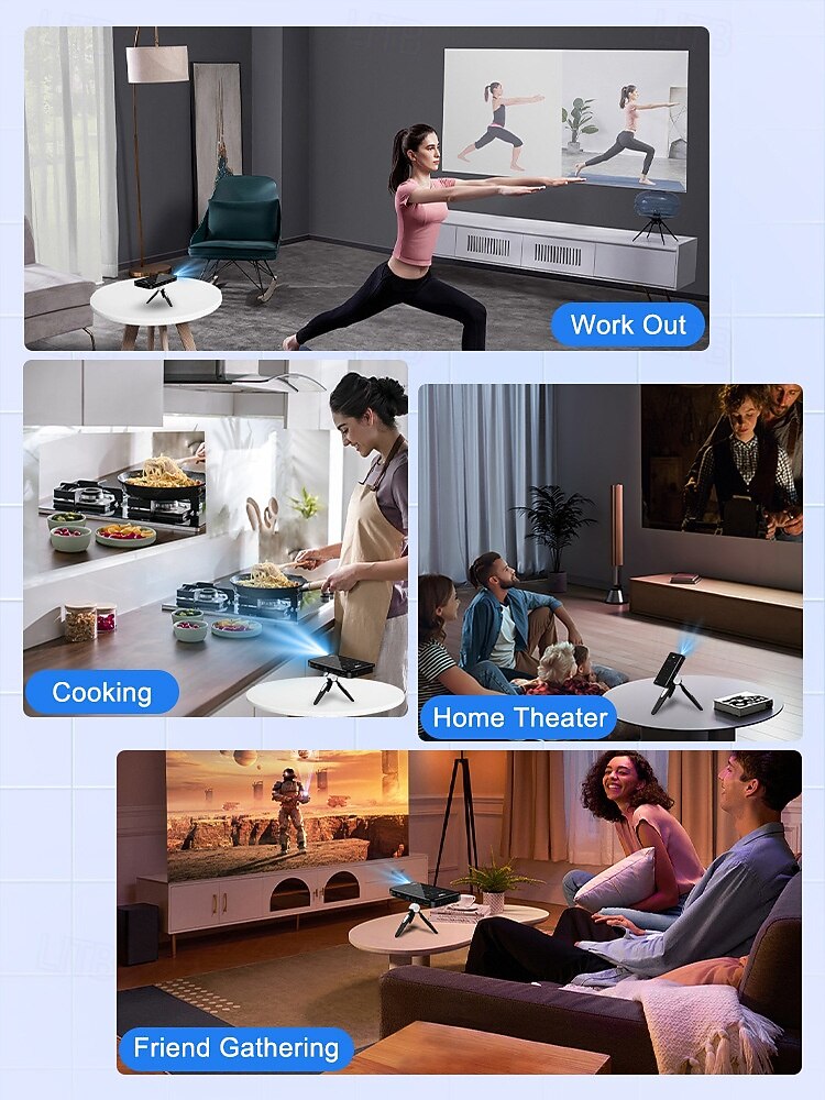 Умный мини-проектор DLP с Wi-Fi 5G и Bluetooth, портативный карманный проектор с поддержкой декодирования 4K, коррекцией трапецеидальных искажений, ручной фокусировкой, сенсорным управлением, проектор 2026 - MXN $7729.38 –P6