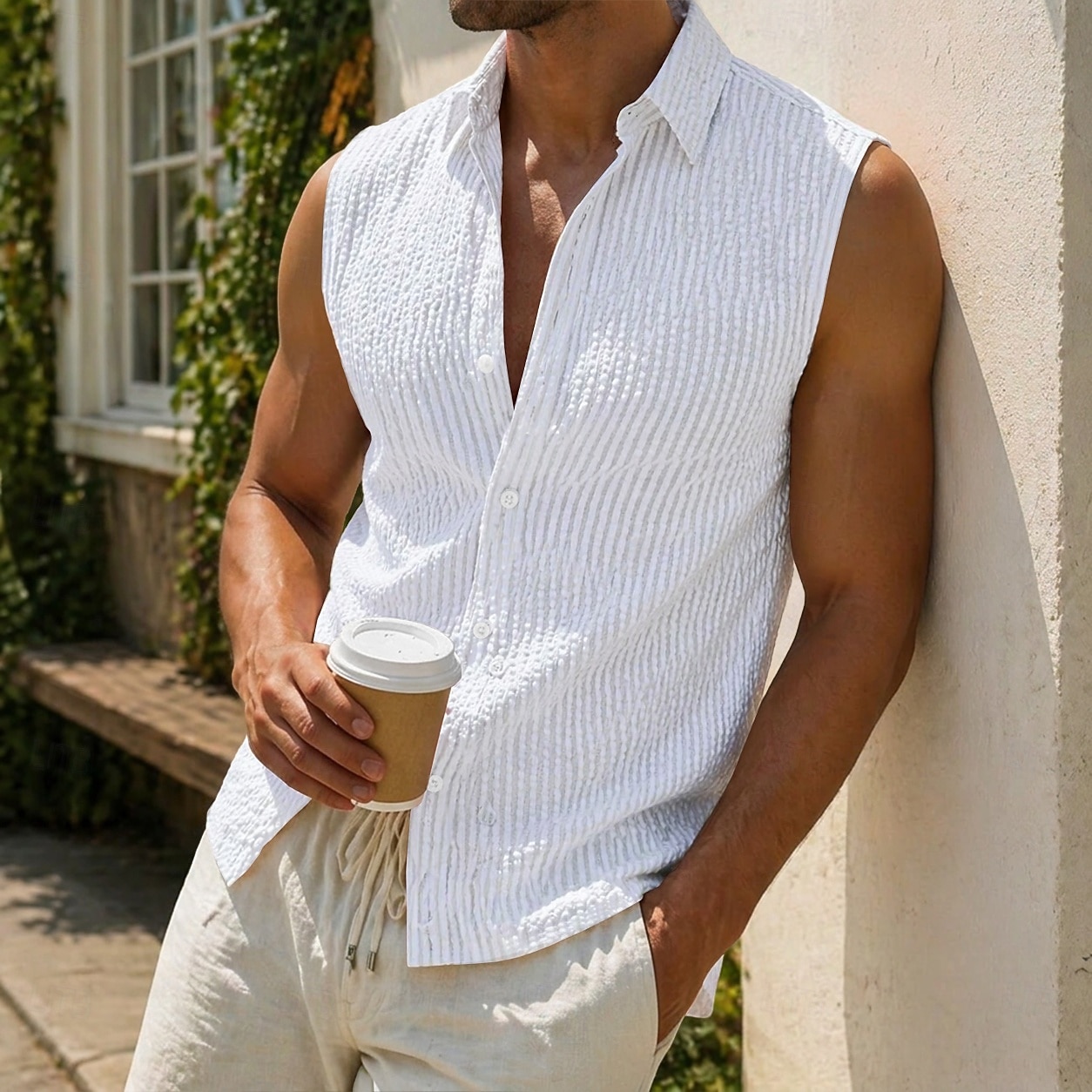 Per uomo Camicia Camicia casual Camicia di Seersucker Camicia con Bottoni Blu Nero Bianco Rosa Viola Senza Maniche Semplice Colletto a Camicia Casuale Quotidiano Tasca Frontale Abbigliamento Elegante del 2026 a $22.99 –P6