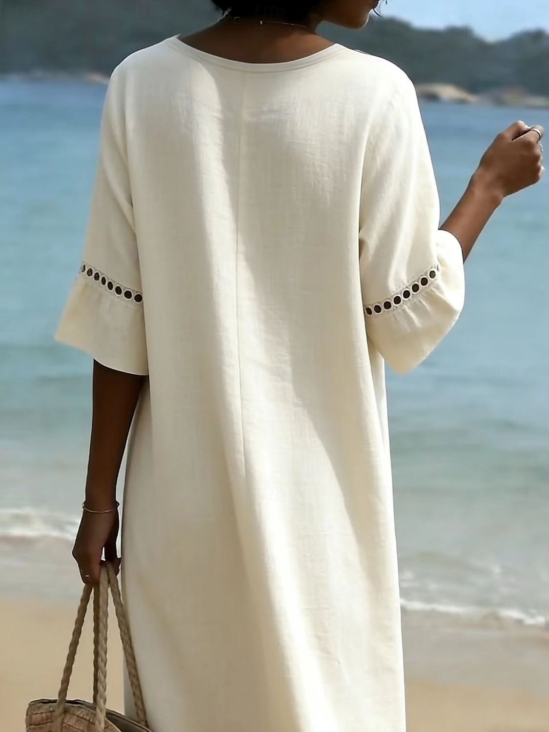 Mulheres Vestido midi Vestidos Para o Verão Elegante Férias Manga Princesa Praia Ajuste Largo Côr Sólida Meia Manga Decote mergulhador Azul Claro Branco Champanhe Verde Claro Verão Primavera de 2026 por $26.99 –P3