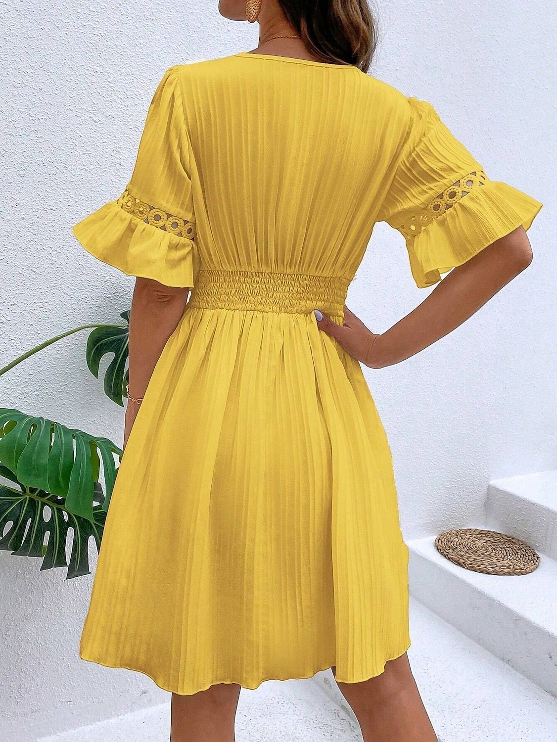 Women's Knee Length Dress Sundress Casual Dress Vacation Casual Boho Beach Party Date Regular Fit Plain Short Sleeve V Neck Blue White Yellow Red Summer Spring 2026 - $32.99 –P9