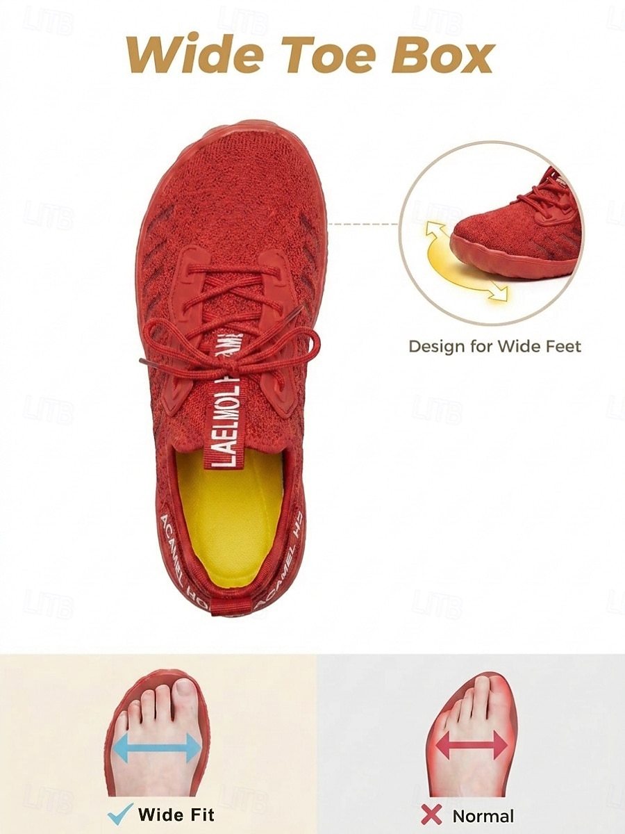 Women's Red Mesh Sneakers with Lace-U Accents - Casual Wide-fit Footwear, Breathable and Lightweight Barefoot Shoes for All-day Comfort, Walking & Travel 2026 - $24.99 –P6
