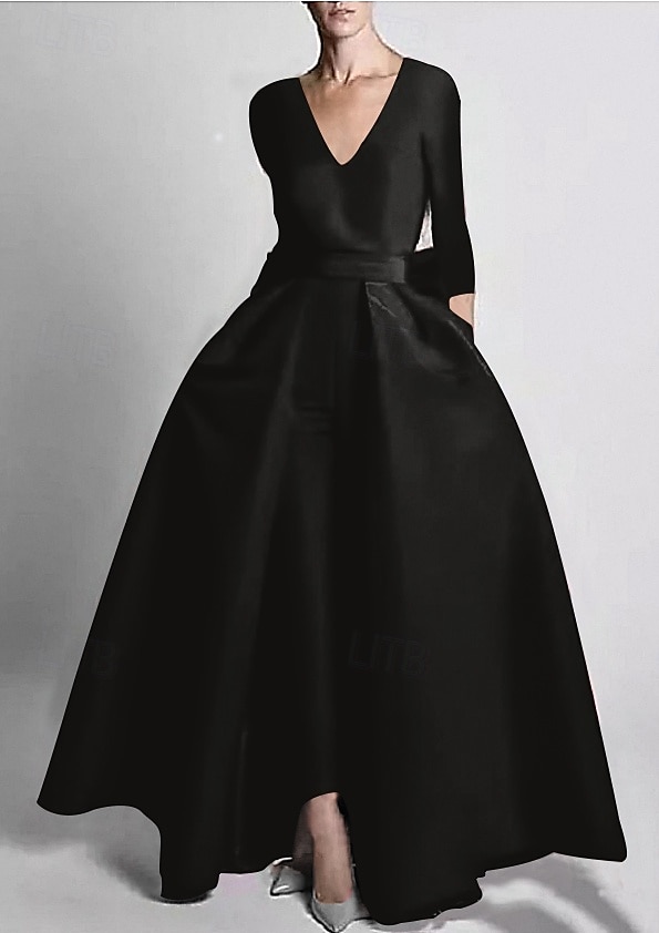 Dos Piezas Mono Hasta el Suelo Desmontable Vestidos de noche Elegante Manga Larga Escote en Pico Boda Invitado a la boda Bolsillo Tejido elástico con Mariposa 2026 - $160.99 –P18