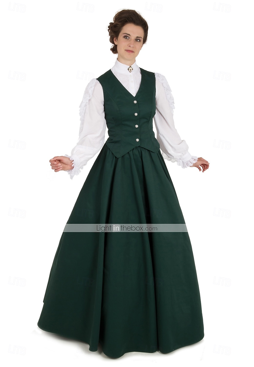 Väst Blus Kjol Victoriansk 1910-talet Edwardiansk Golvlång Klänningar Festklädsel Balklänning Plusstorlekar Juliet ärm Hertiginna Cerridwengudinna Plusstorlekar Julsång Fjäder Ensfärgat Balklänning 2026 - $164.99 –P2