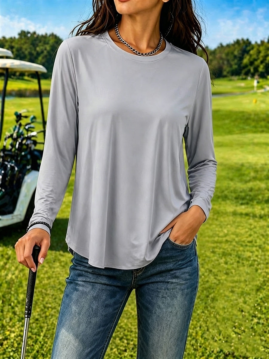 Mujer Dispersor de humedad Secado rápido Camiseta Tee Sensación de frescura Elegante Clásico Manga Larga Cuello Barco Tops regulares Casual Diario Gimnasia Negro Blanco Rosa Gris Verano Primavera 2026 - $21.99 –P4
