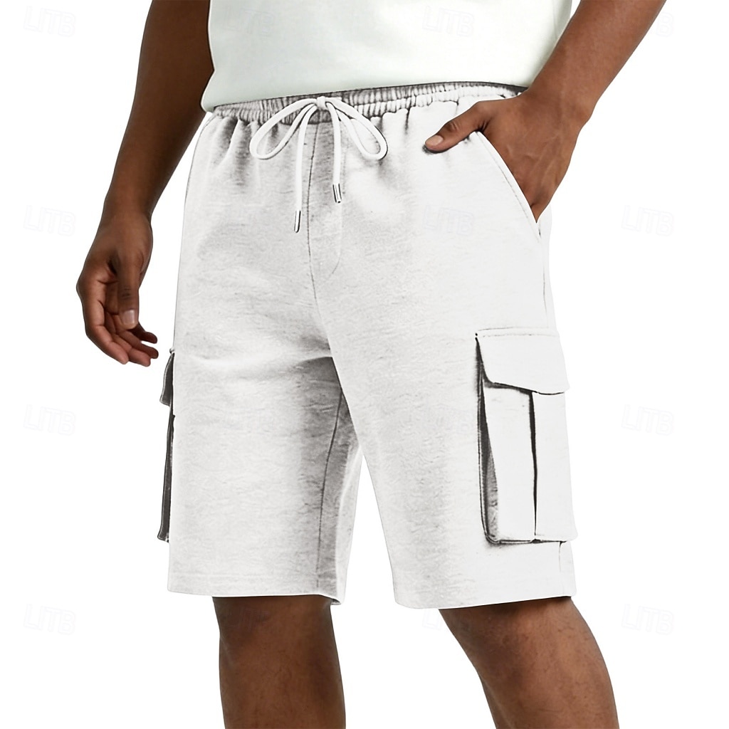 Men's Cargo Shorts Shorts Summer Shorts Casual Shorts Jacquard Pocket Elastic Waist Plain Comfort Breathable Knee Length Casual Outdoor Beach Vacation Fashion Black White Micro-elastic 2026 - $24.99 –P10