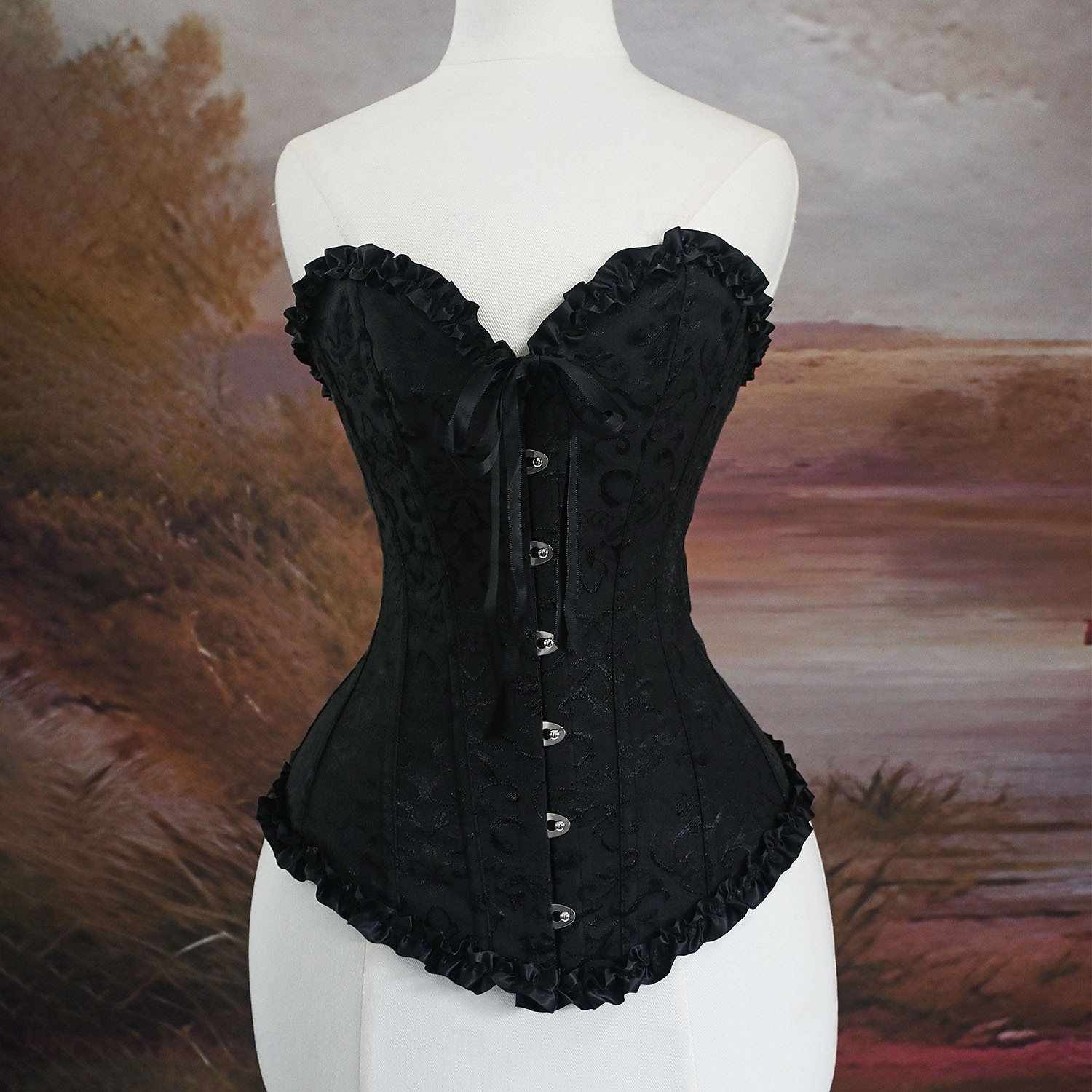 Medieval Renaissance Corset Overbust Corset Noblewoman Jacquard Lace up Floral Fancy Dress Women's Royal Halloween Carnival Renaissance Fair LARP Adults' Corset Spring & Summer 2026 - $36.99 –P13