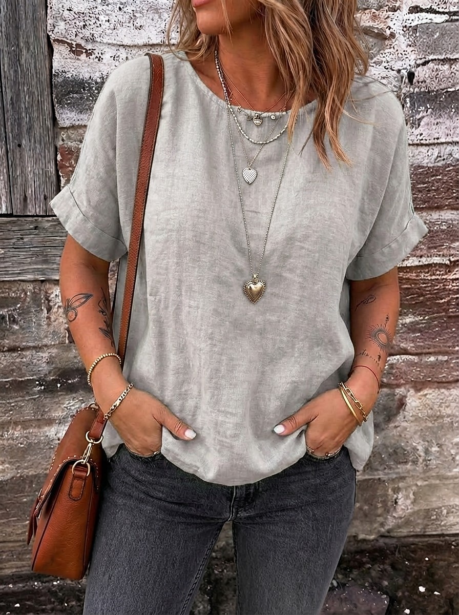 Women's Tee Top Solid Color Vintage Stylish Casual Short Sleeve Boat Neck Regular Tops Daily Going out Vacation Wear Khaki Navy Blue Olive Mint Green Dark Green Summer Spring 2026 - $21.99 –P1