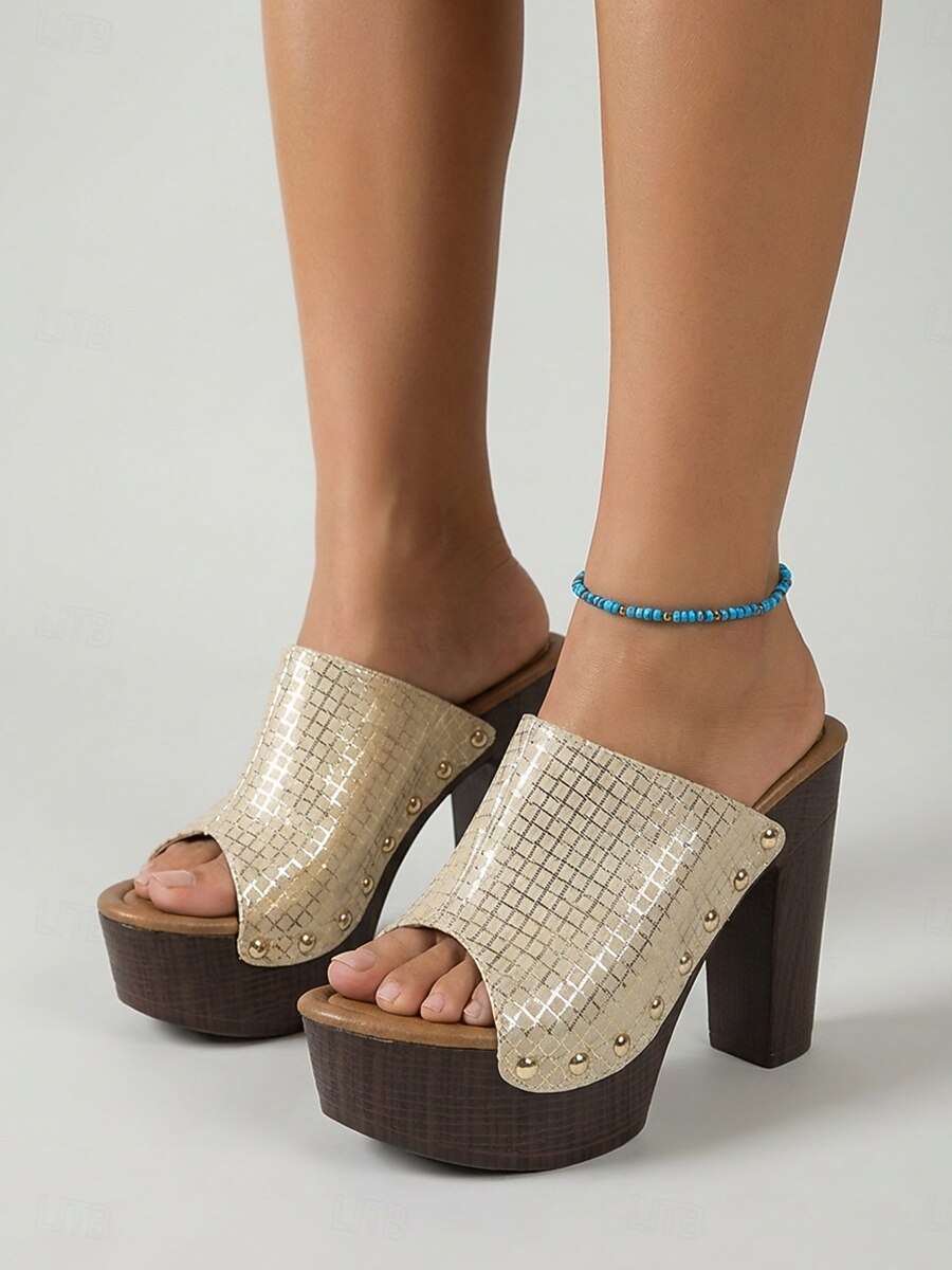 Sandalias doradas de tacón de bloque para mujer: sandalias de plataforma con tacón alto para fiestas nocturnas y ropa de club. 2026 - $46.99 –P2