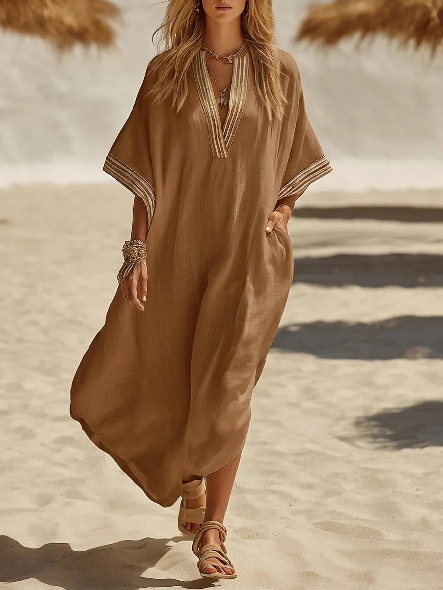 Femmes Robe maxi Robe Décontractée Robe d'été Basique Classique Quotidien Vacances Coupe Ample Uni Demi Manches Col en V Kaki Jaune Rose Claire Châtaigne Foncé Été Printemps de 2026 ? $32.99 –P6