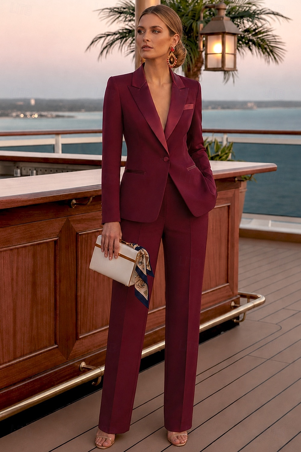 Damen 2-teilige Anzüge Formell Hochzeitsgast Stretch-Crêpe Elegant Einfach Lässig Langarm Bodenlang Peak Revers Einreihig 2026 - $178.99 –P13