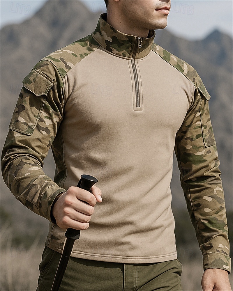 Per uomo Felpa Polo cima dell'escursionismo Manica Lunga Collo alla coreana Top Esterno Asciugatura Rapida Leggero Elastico Traspirante Primavera Autunno Zip a un quarto Pullover Poliestere Mimetico del 2026 a $24.99 –P3