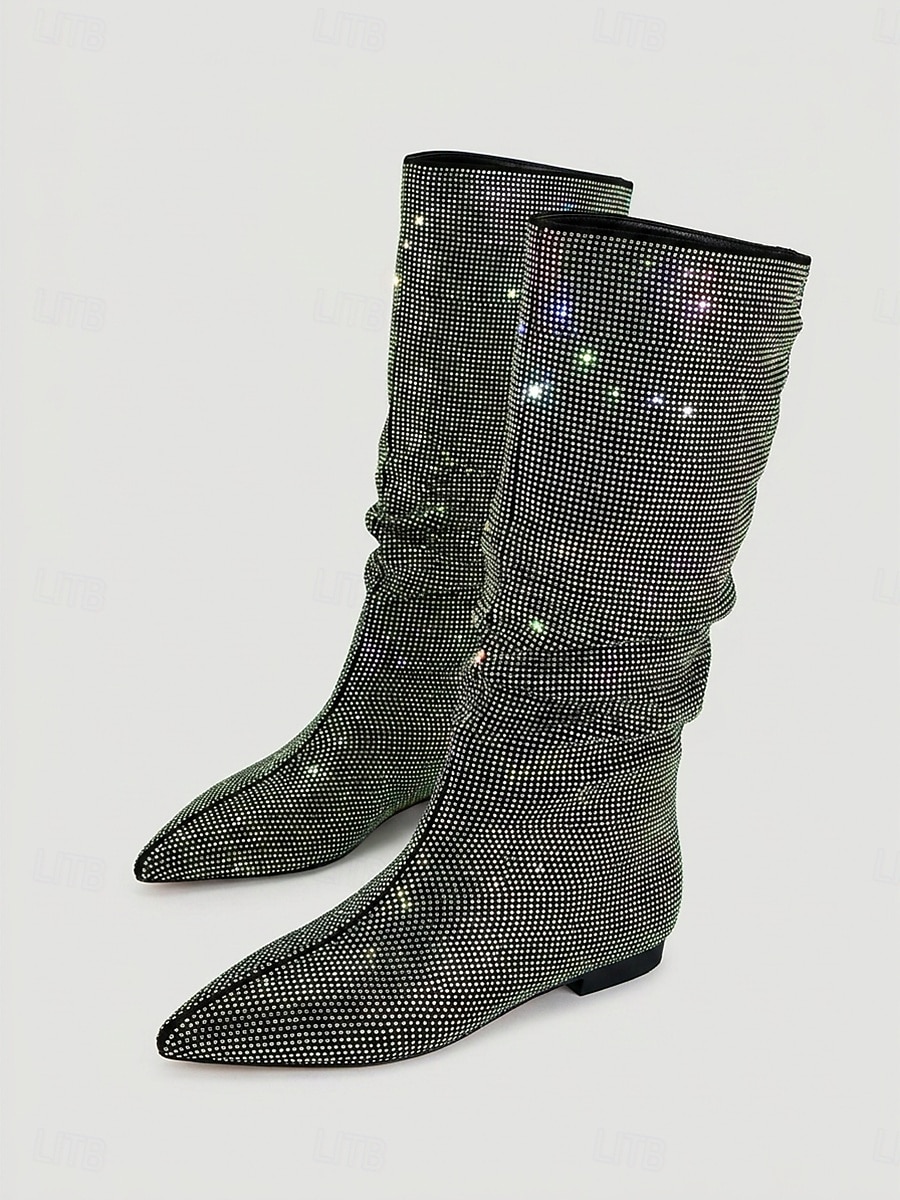 Women's Sparkly Rhinestone Knee High Boots - Sexy Pointed Toe Slouchy Boots for Parties and Night Out 2026 - $129.99 –P4