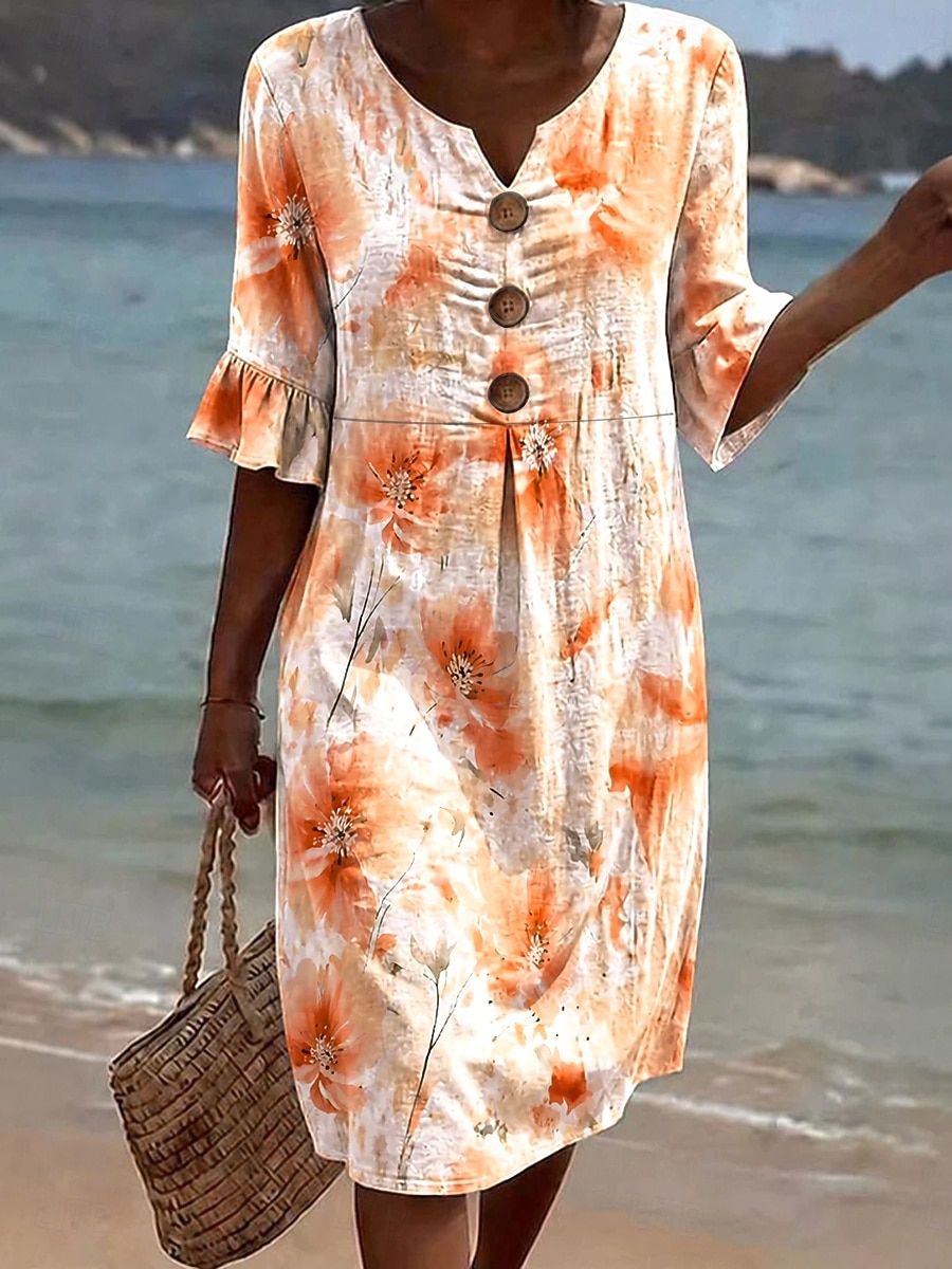Women's Knee Length Dress Casual Dress A Line Dress Elegant Vacation Stylish Beach Holiday Regular Fit Floral Graphic Half Sleeve V Neck Blue Yellow Pink Summer Spring 2026 - $44.99 Women's Knee Length Dress Casual Dress A Line Dress Elegant Vacation Stylish Beach Holiday Regular Fit Floral Graphic Half Sleeve V Neck Blue Yellow Pink Summer Spring 2026 - $44.99