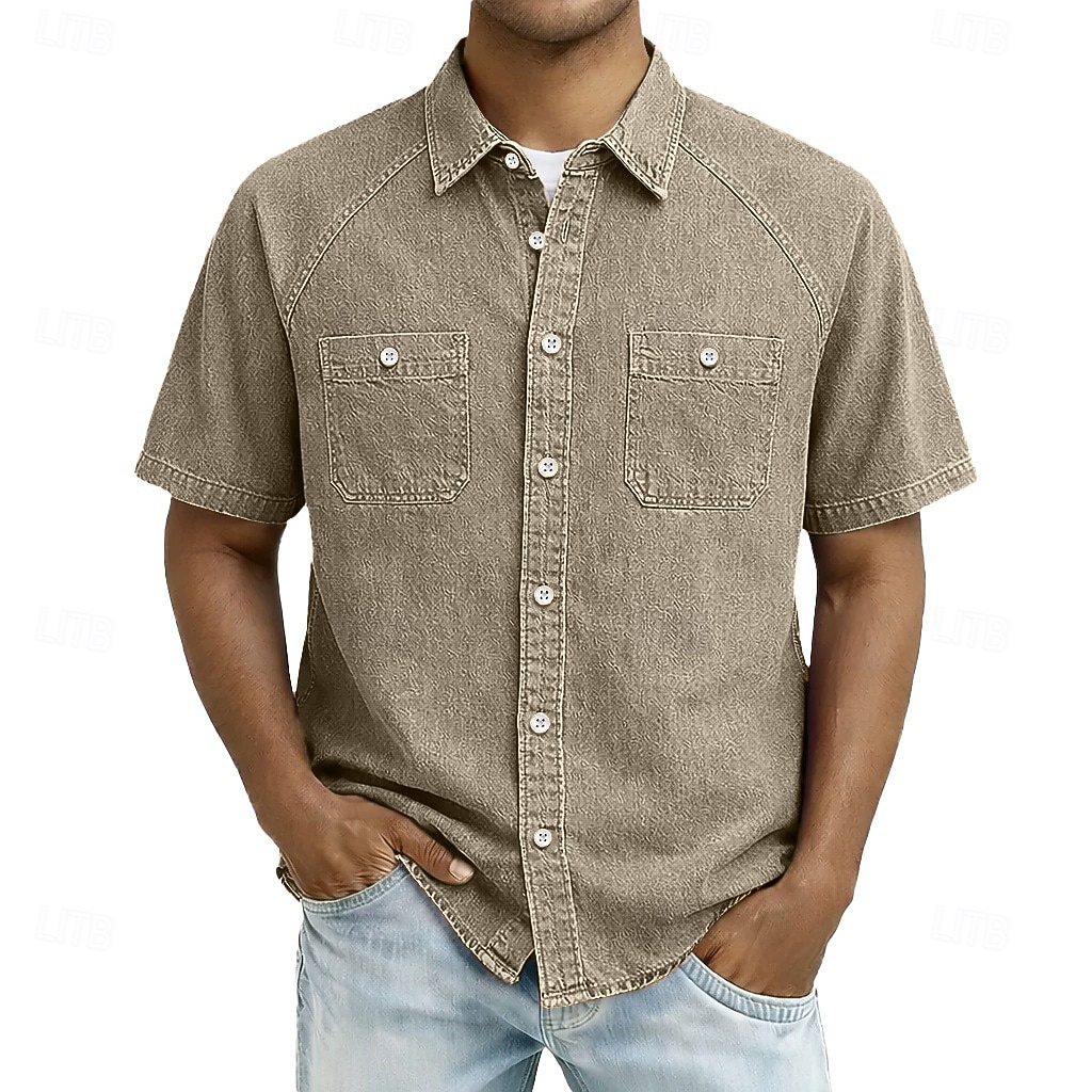 SoftFade™ Herrskjorta 100% Bomull Casual Skjorta Acid Wash Skjorta Svart Ljusgrön Lila khaki Militärgrön Kortsleeve Enfärgad Skjorta Krage Casual Daglig Framlapp Fritidskläder Bomull 2026 - $31.99 –P10