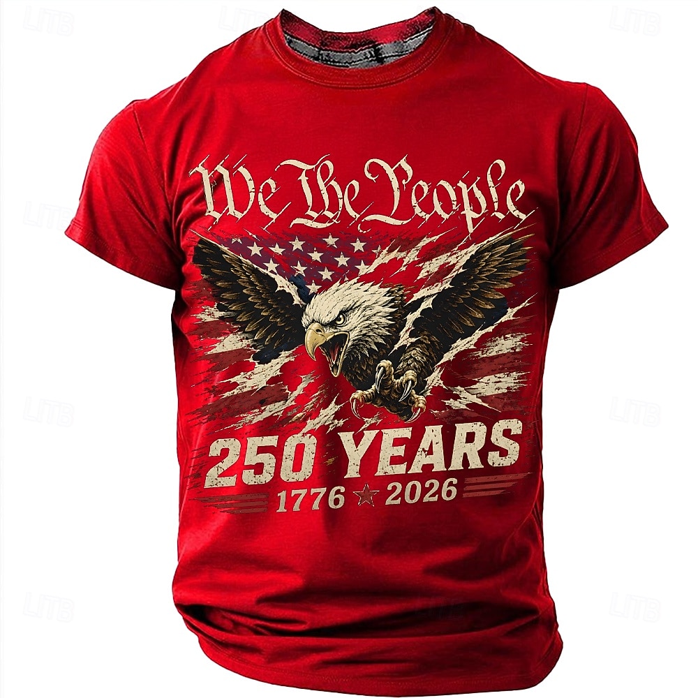 4. juli 2026 250. Herre USAs flagg 1776 T skjorte Kortermet T skjorte 3D-utskrift Crew-hals Skjorte Patriotisk Daglig Festival Blå Svart Rød Sommer Vår Klær S M L XL XXL XXXL 2026 - $18.99 –P8