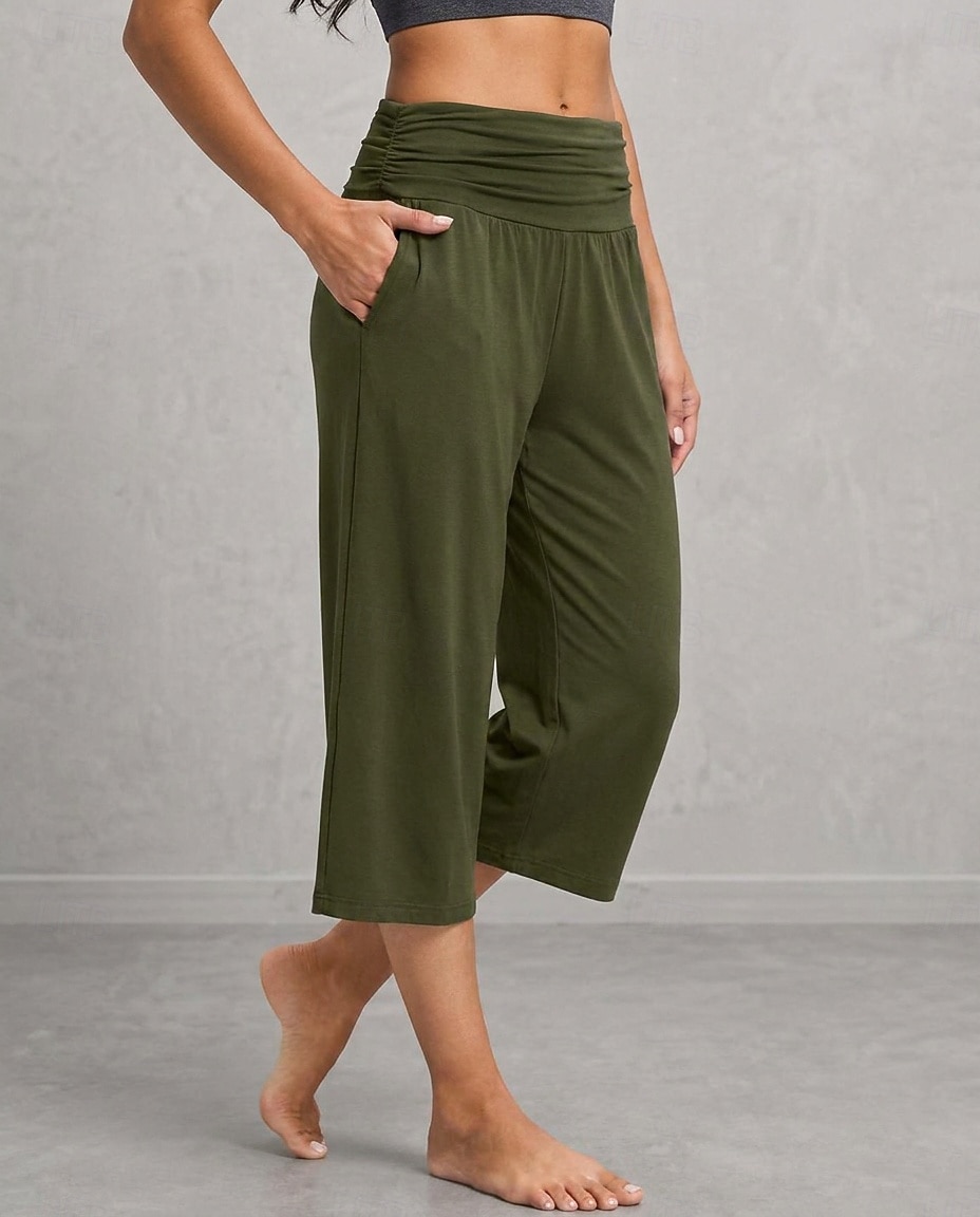Women's Wide Leg Vacation Sport Lounge Pants Calf-Length High Waist Comfortable Micro-elastic Vacation Formal Blue Light Gray rice white Black Summer Spring 2026 - $24.99 –P5