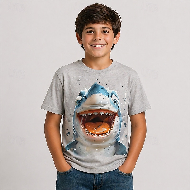 Jungen 3D Grafik Tiermotiv Hai 3D T-Shirt Kurzarm 3D-Druck Sommer Frühling Übertrieben Designer Kinder 4-12 Jahre Party Normale Passform 2026 - $5.99 –P3