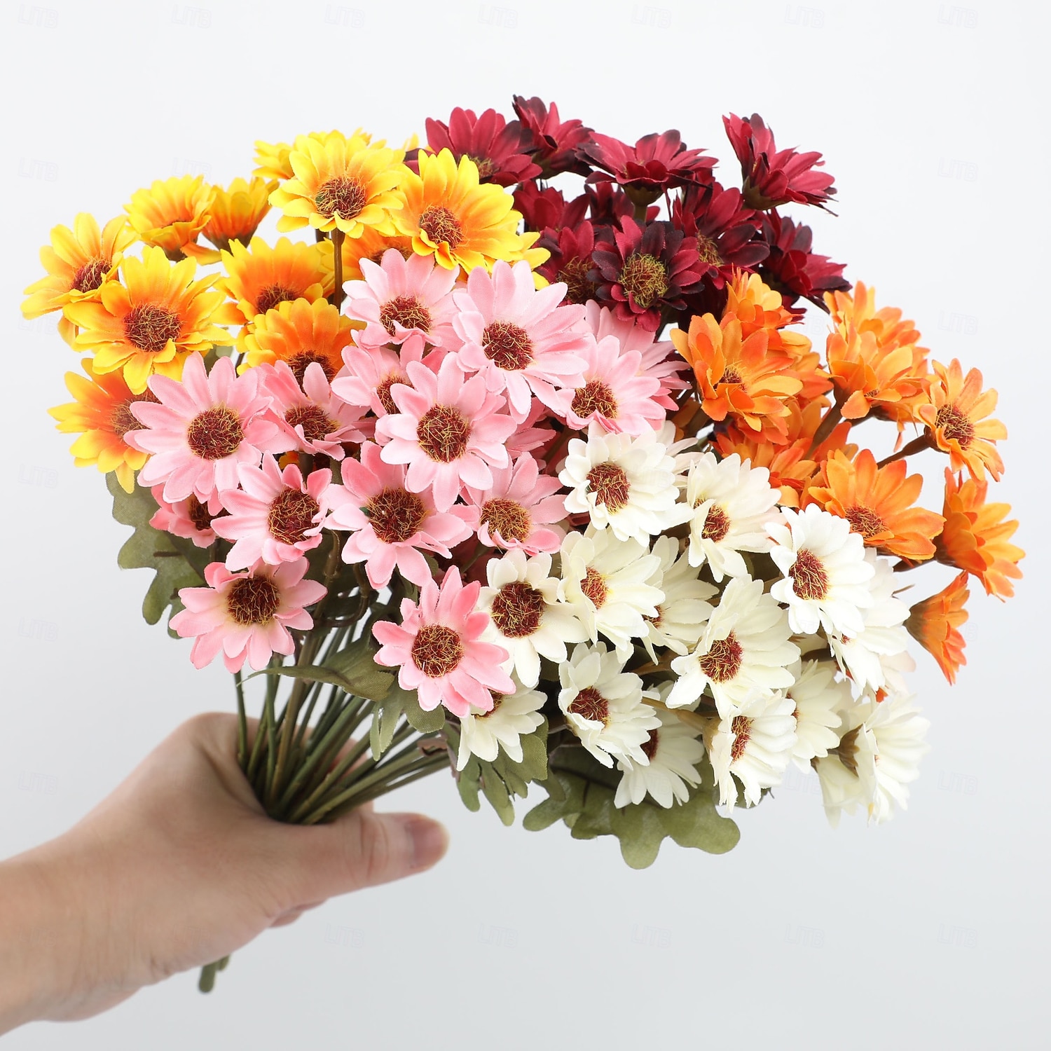 2026年 秋の造花菊10束、夕焼け菊、デイジーとユーカリの屋外用造花秋花、UV耐性、防水、防風、本物そっくりの満開植物、庭、ポーチ、パティオ用  コレクション – $25.99 –P10