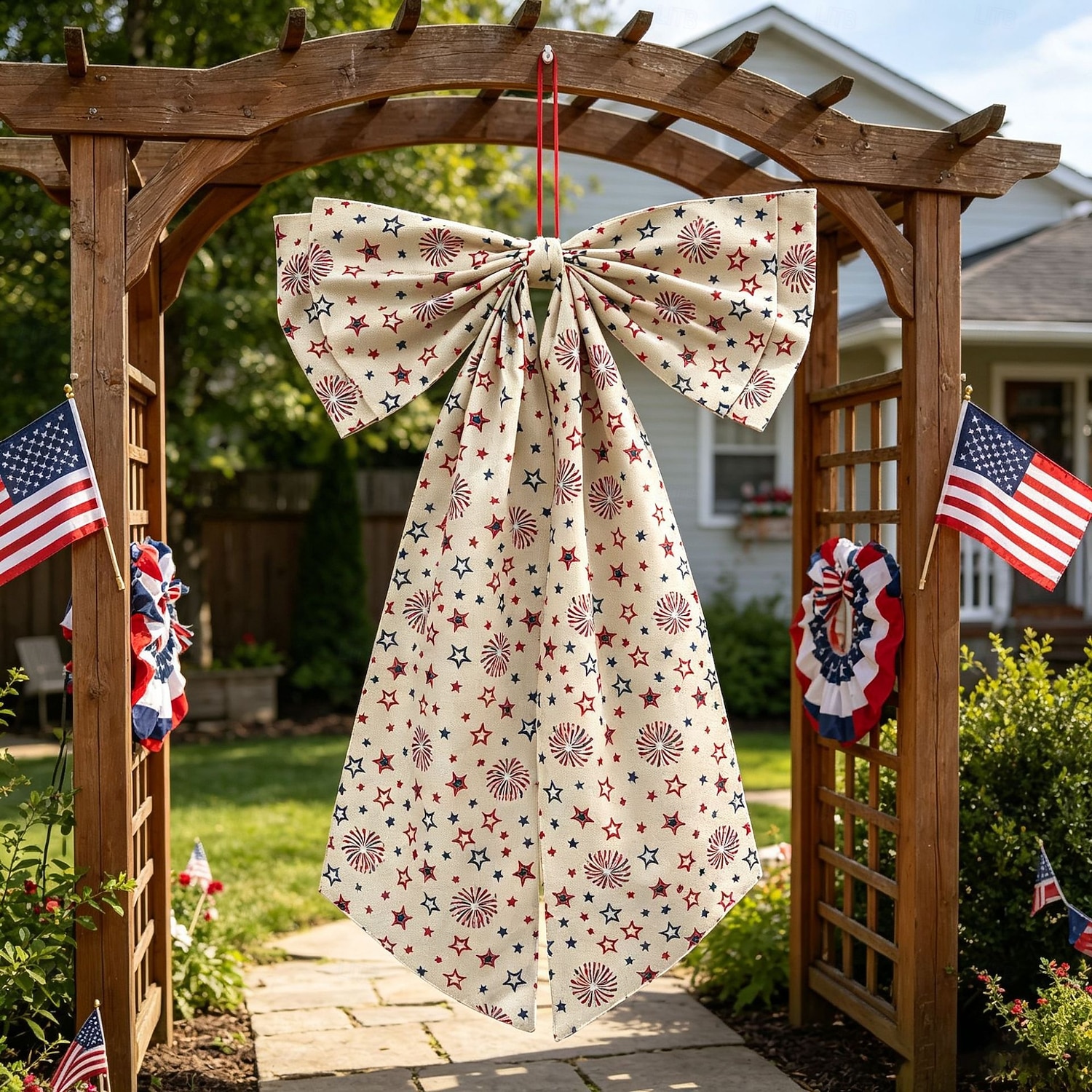 Fiocco decorativo per il 250° anniversario degli Stati Uniti, fiocco patriottico da appendere, rosso, bianco e blu, ghirlanda per la porta del 4 luglio, fiocco per la porta d'ingresso, portico, del 2026 a $18.99 –P4
