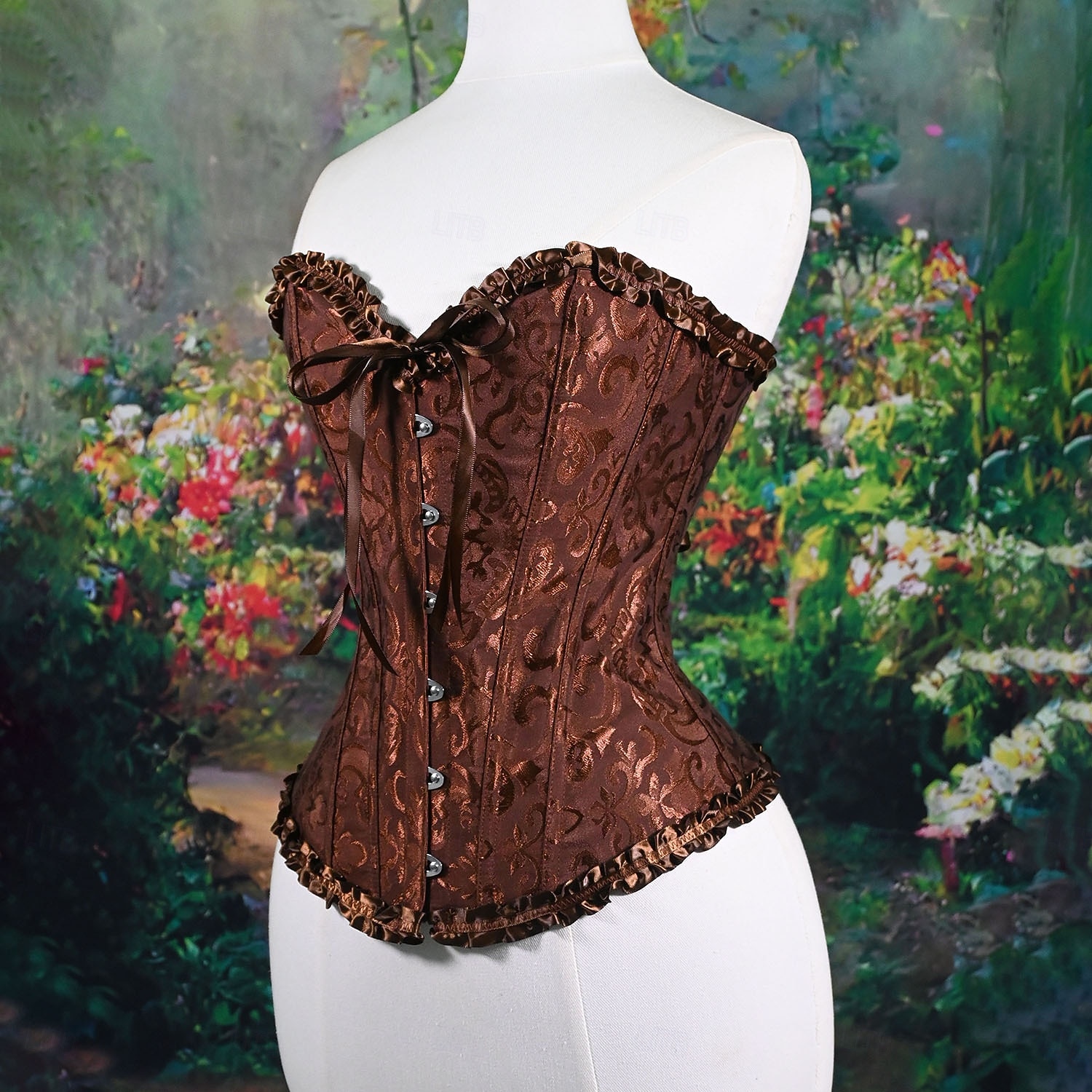Medieval Renaissance Corset Overbust Corset Noblewoman Jacquard Lace up Floral Fancy Dress Women's Royal Halloween Carnival Renaissance Fair LARP Adults' Corset Spring & Summer 2026 - $36.99 –P10