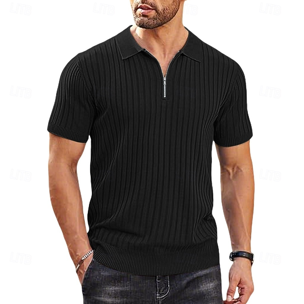Pánské Polokošile Polo na zip Ležérní Denní Klopa Krátký rukáv Módní Základní Bez vzoru Lehká váha Čtvrtletní zip Léto Jaro Černá Bílá Námořnická modř Khaki Armádní zelená Polokošile 2026 - $24.99 –P13