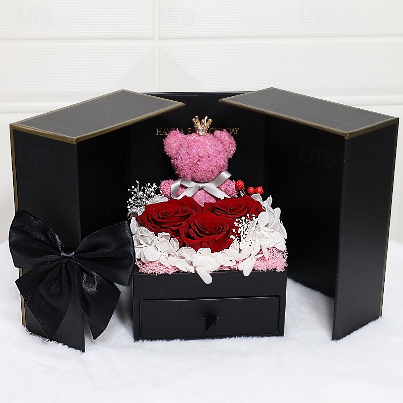 Gifts for Women,Preserved Real Red Rose Moss Bear Gifts with Necklace,Romantic Valentine's Day Eternal Gifts with Gift Box,Rose Flowers Jewelry Box for Mom,Women 2026 - $54.99 –P2