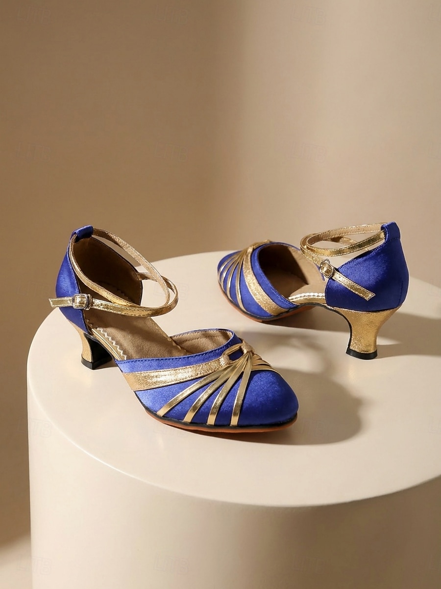 Sapatos de dança de salão femininos, salto alto em cetim para salsa com tira cruzada no tornozelo, salto bloco de 5,5 cm (2,16") para tango, dança latina e apresentações de palco. de 2026 por $32.99 –P1