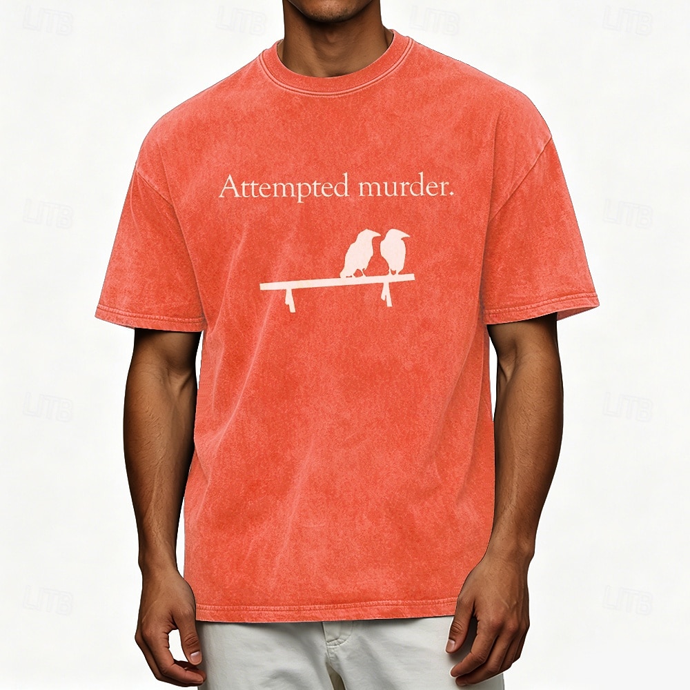 Men's Attempted Murder Two Crows Pun Funny Sarcastic 100 Cotton Acid Wash Heavyweight T-shirt Short Sleeve T shirt DTG Crew Neck Shirt Fashion Daily Holiday T shirt 2026 - $27.99 –P2
