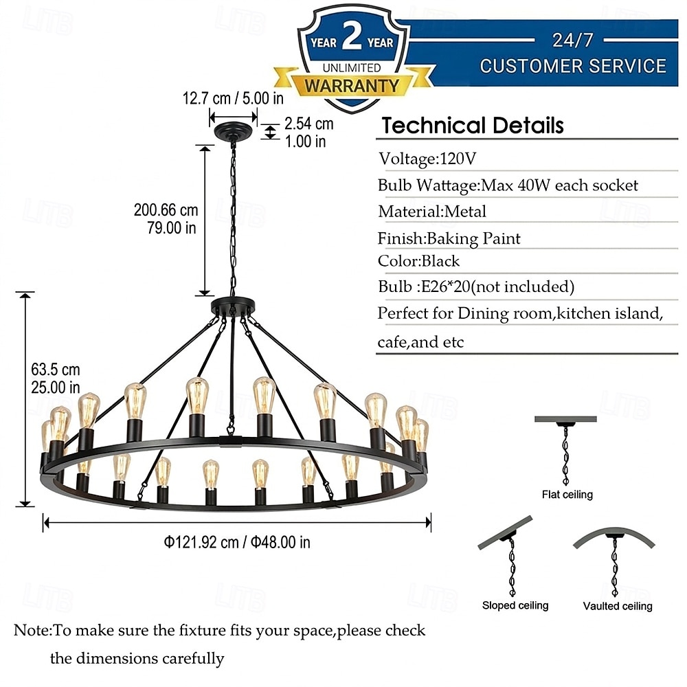LED-Kronleuchter schwarz auf Rädern 20-Licht-großer runder rustikaler ländlicher Kronleuchter industrielle Leuchte für Esszimmer Wohnzimmer Kücheninsel Foyer Flur 2026 - $647.99 –P1