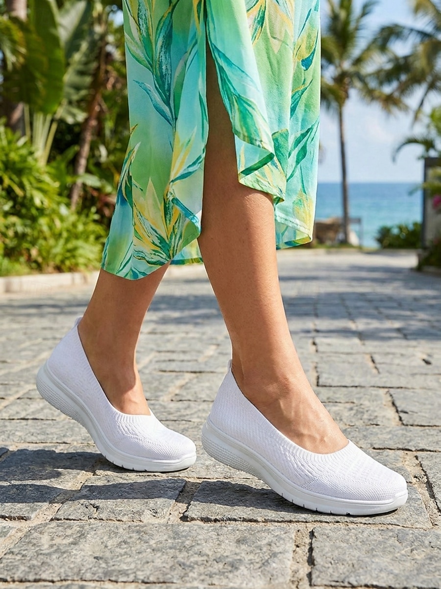Women's White Lightweight Slip-On Walking Shoes – Breathable Knit Comfort Sneakers for Travel, Cruise Wear and Casual Use 2026 - $24.99 –P8