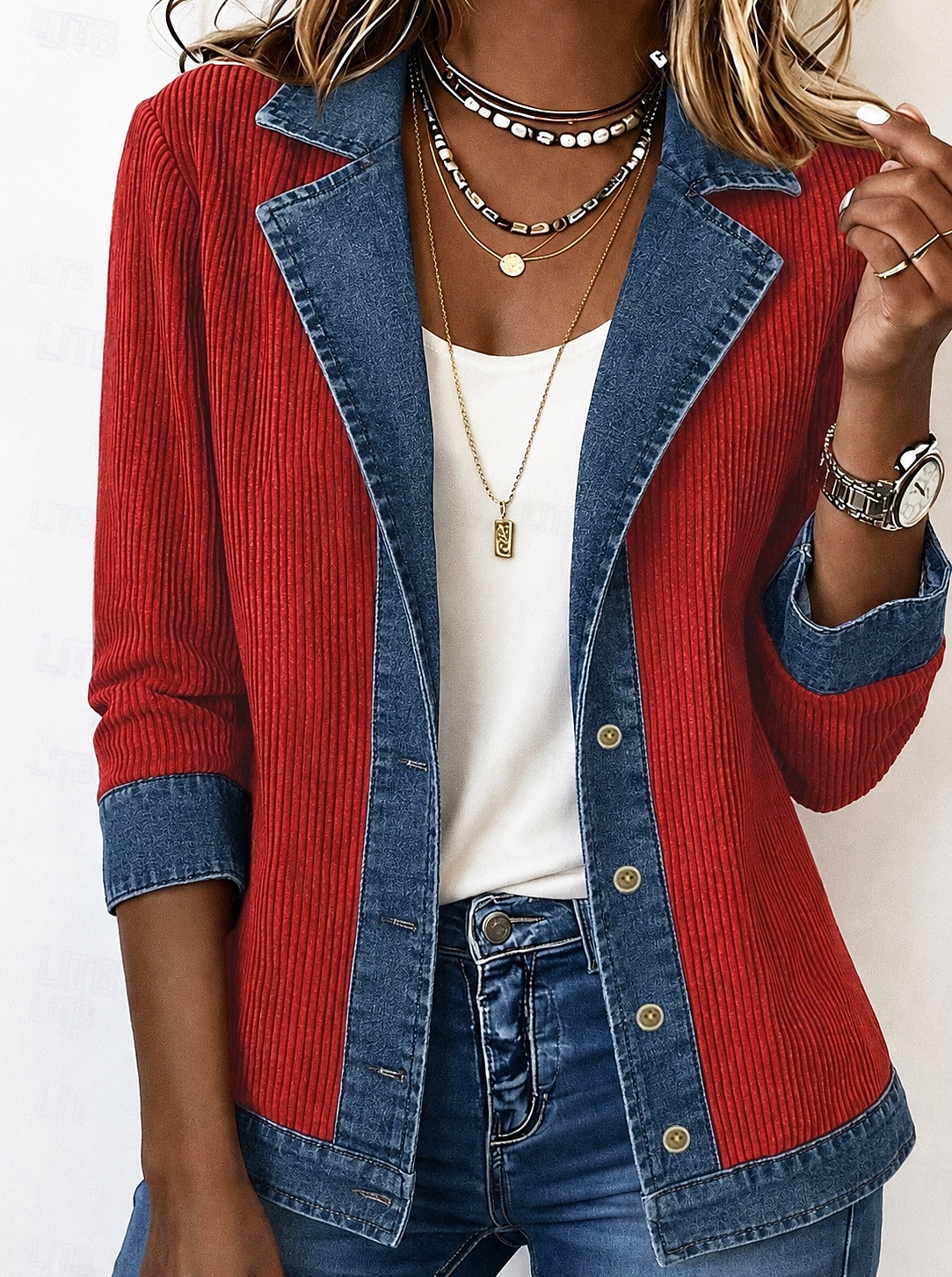 Femmes Veste en Velours Côtelé Veste Décontractée Veste en Jean Confortable Respirant Patchwork Bloc de Couleur Boutons Mode Occasionnel Bloc de Couleur Occasionnel Rue Tenue quotidienne Régulier Col de 2026 ? $41.99 –P1