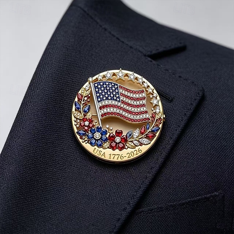 Az USA 250. évfordulójára készült zománc bross kitűző, amerikai zászló mintával, hazafias piros fehér kék csillagokkal &virágok, emlékkép USA 1776-2026 2026 - $15.99 –P5