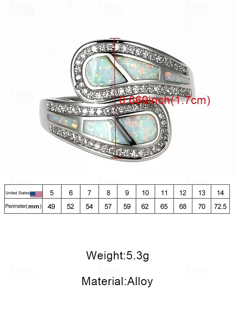 Women's Bohemian Alloy Ring, Multi Size Elegant Opal Look Statement Jewelry for Beach Vacation, Daily Casual Wear 2026 - $11.99 –P8