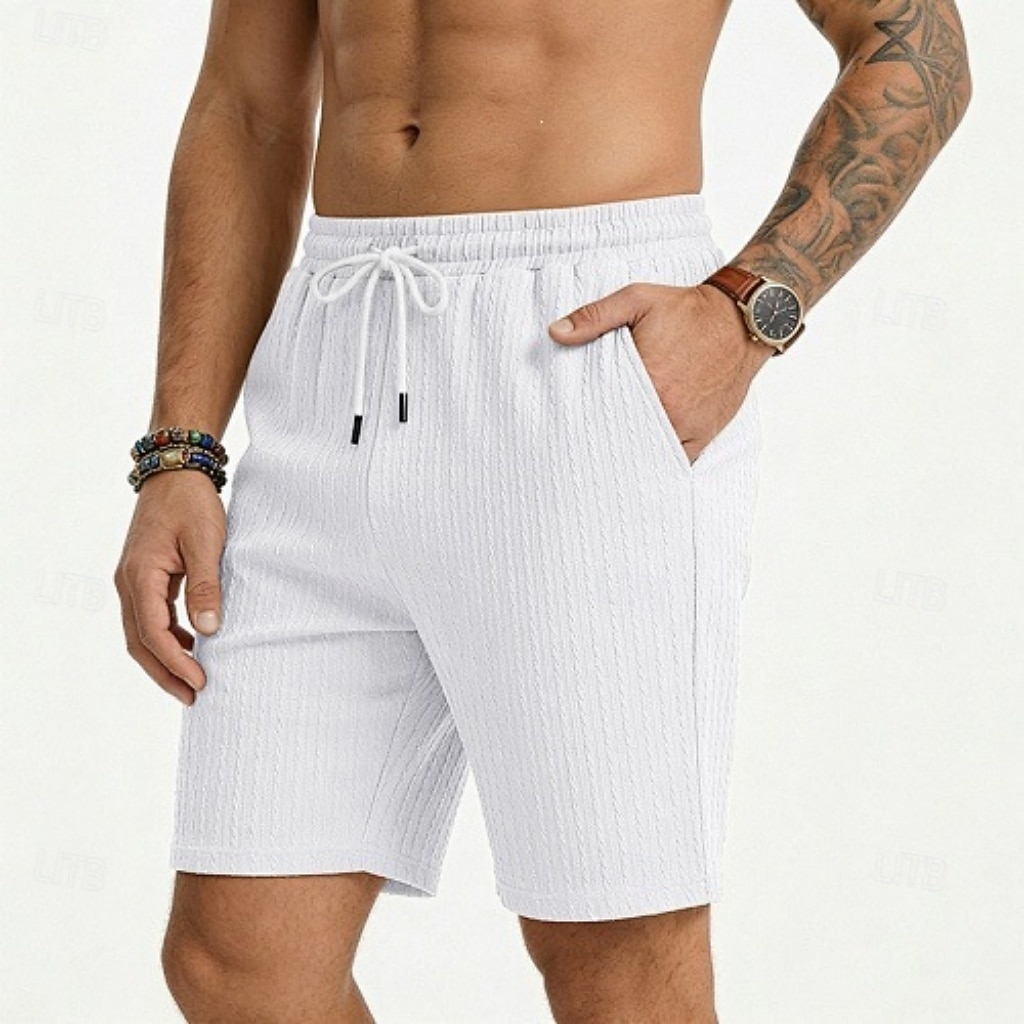 Men's Shorts Summer Shorts Beach Shorts Casual Shorts Jacquard Pocket Elastic Waist Plain Comfort Breathable Knee Length Outdoor Beach Vacation Vacation Fashion Khaki Black Micro-elastic 2026 - $21.99 –P3