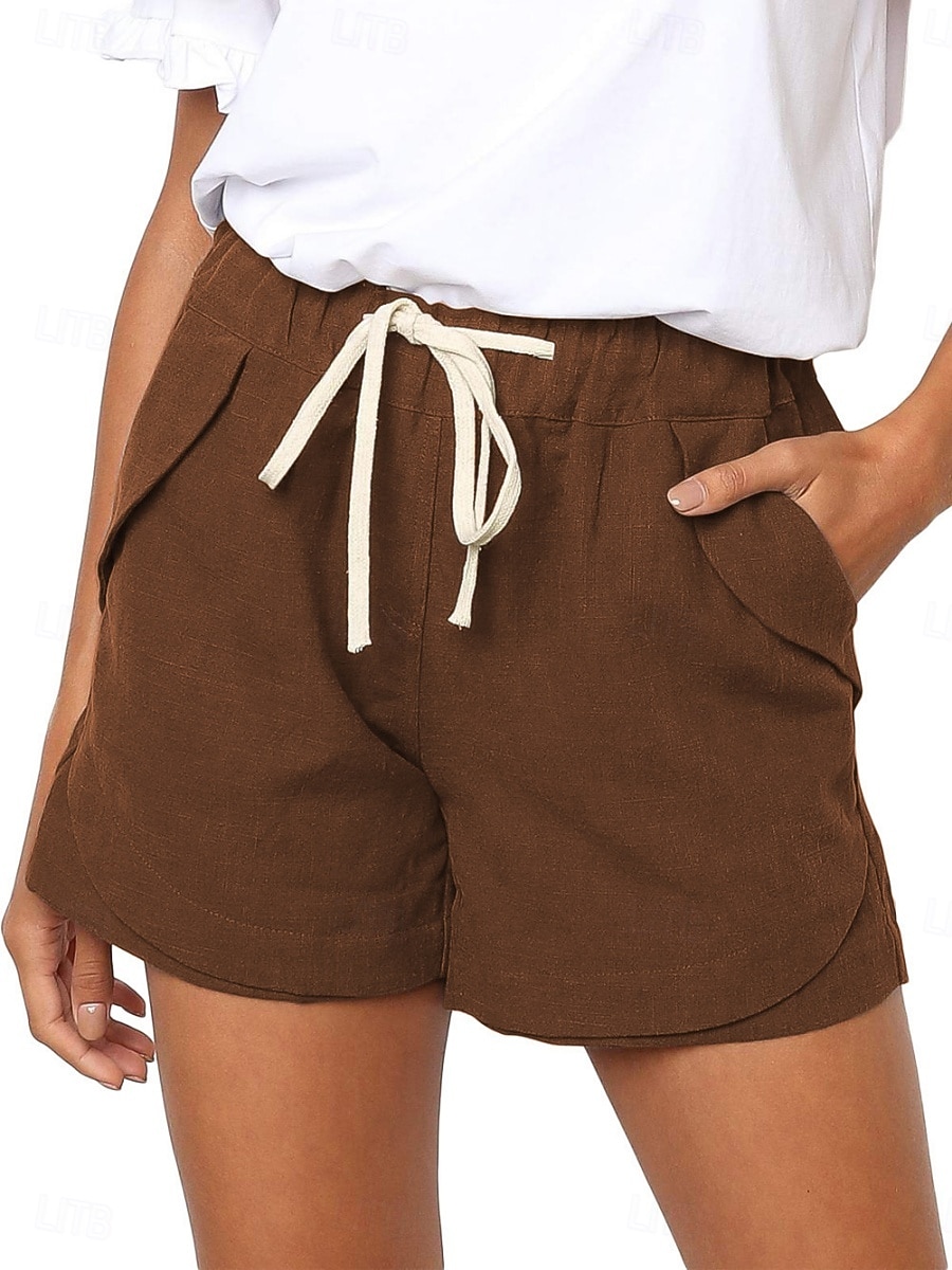 Women's Cotton Shorts Fashion Streetwear Casual Short High Waist Plain Pocket Elastic Waistband Comfy Comfort Soft Stretchy Outdoor Vacation Street Dark-Gray Apricot Khaki Black Summer Spring Loose 2026 - $18.99 –P15
