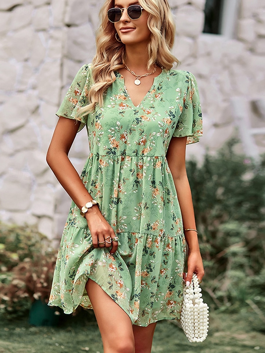 Per donna Abito al ginocchio Abito a Tubino Vacanza Casual Spiaggia Spiaggia Vestibilità regolare Floreale Grafico Manica Corta Scollo a V Blu Bianco Rosa Verde Estate Primavera del 2026 a $31.99 –P2