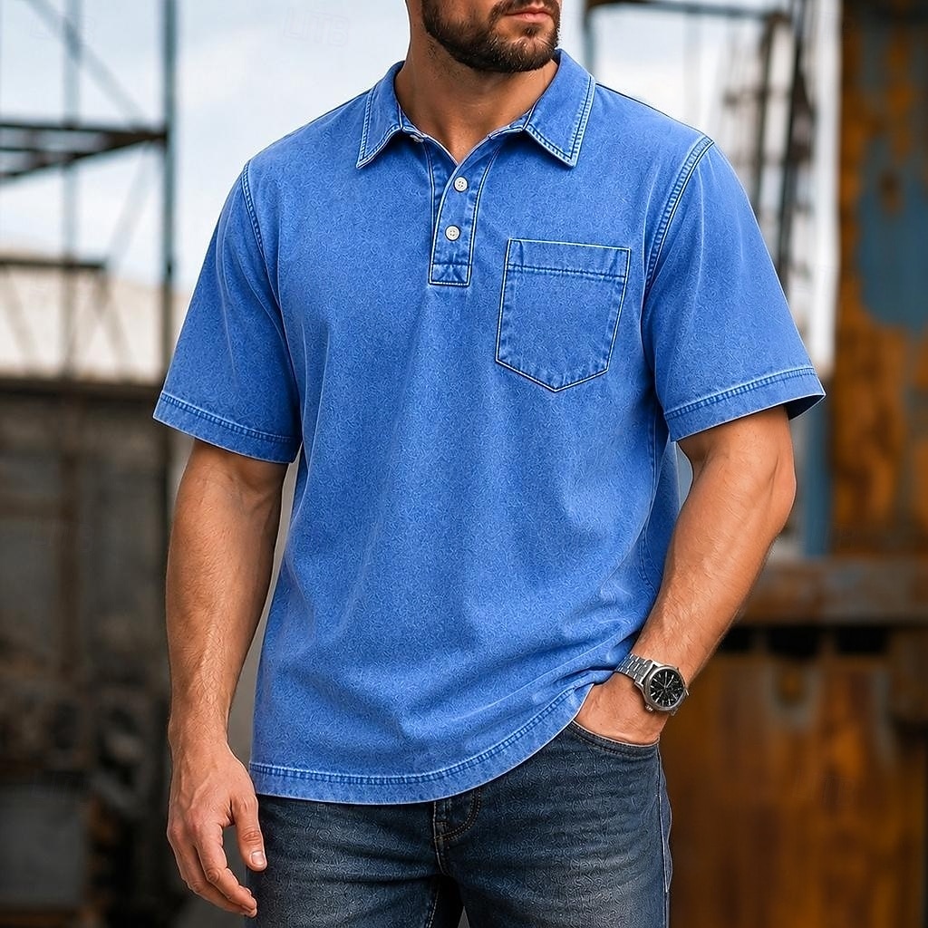 SoftFade™ Men's Polo Shirts 100% Cotton Acid Wash Shirt Casual Holiday Lapel Short Sleeve Fashion Basic Plain Pocket Distressed Summer Spring All Seasons Dark Brown Black Light Green Pink Navy Blue 2026 - $33.99 –P1