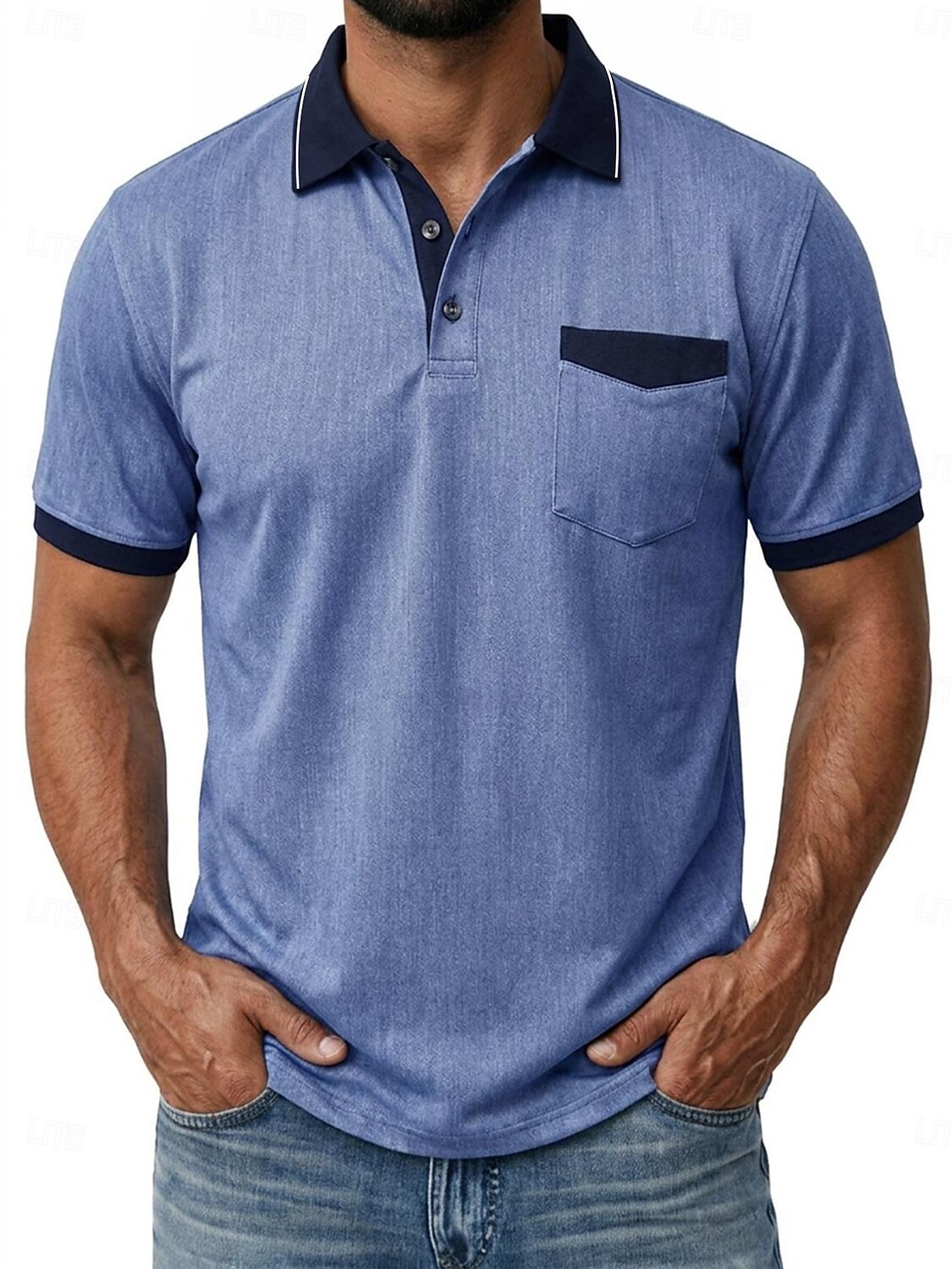 Bărbați Tricouri polo Camasa de blugi Casual Stradă Rever Guler polo cu nervuri Manșon scurt De Bază Modern Simplu Buzunar Bloc de Culoare Vară Primăvară Fit regulat Albastru piscină Negru 2026 - $29.99 –P1