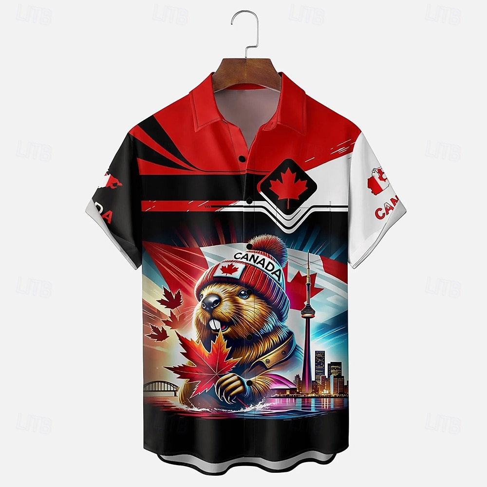 Canadadag Voor heren Esdoornblad Bever Nationale vlag Overhemd Zomer overhemd Overhemd met knopen Korte mouw Grappig Vaderlandslievend Buiten Feestdagen Zomer Lente Strijkijzer 3D-afdrukken shirts 2026 - $25.99 –P3
